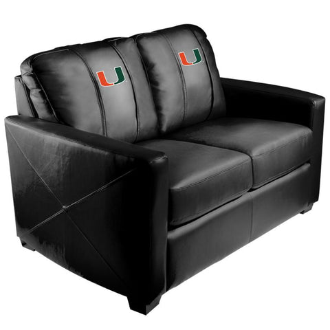 Silver Loveseat with Miami Hurricanes Logo