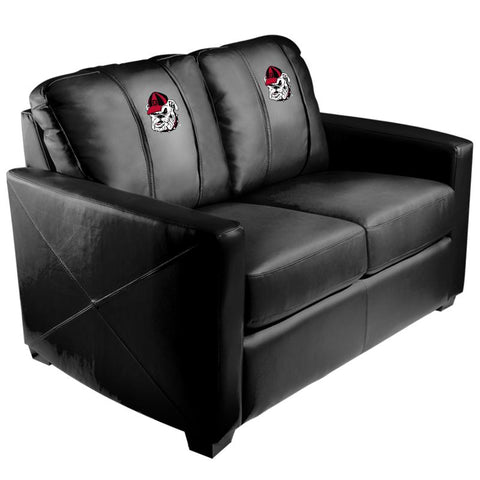 Silver Loveseat with Georgia Pinstripe Bulldog Head Logo Panel