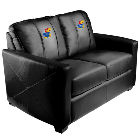 Silver Loveseat with Kansas Jayhawks Logo Panel