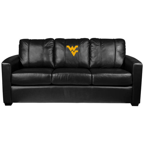 Silver Sofa with West Virginia Mountaineers Logo