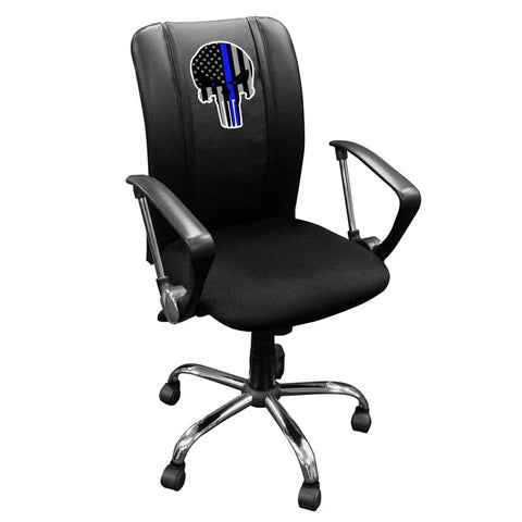 Curve Task Chair with Blue Line Skull Logo Panel