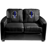 Silver Loveseat with Blue Line Skull Logo Panel