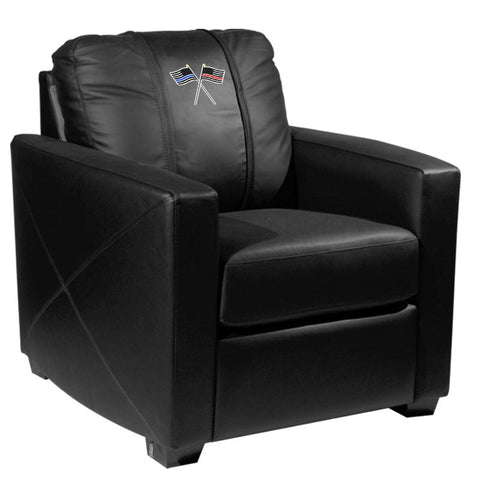 Silver Club Chair with Red and Blue Line Flags Logo Panel