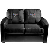 Silver Loveseat with Red and Blue Line Flags Logo Panel