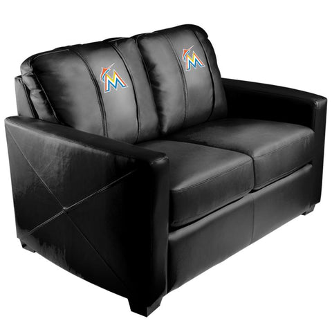 Silver Loveseat with Miami Marlins Logo