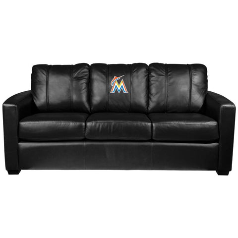 Silver Sofa with Miami Marlins Logo