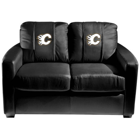 Silver Loveseat with Calgary Flames White Logo