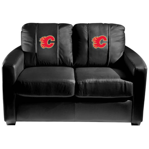 Silver Loveseat with Calgary Flames Logo