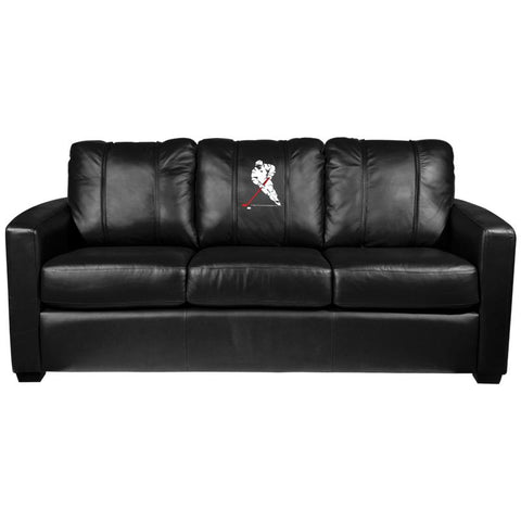 Silver Sofa with Hockey Center Logo Panel