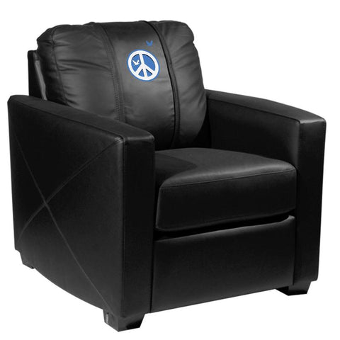 Silver Club Chair with Peace Sign Blue Logo Panel