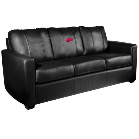 Silver Sofa with Arkansas Razorbacks Logo