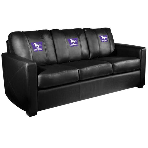Silver Sofa with Western University Canada Mustangs Logo