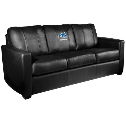 Silver Sofa with Stony Brook Wolfie Logo